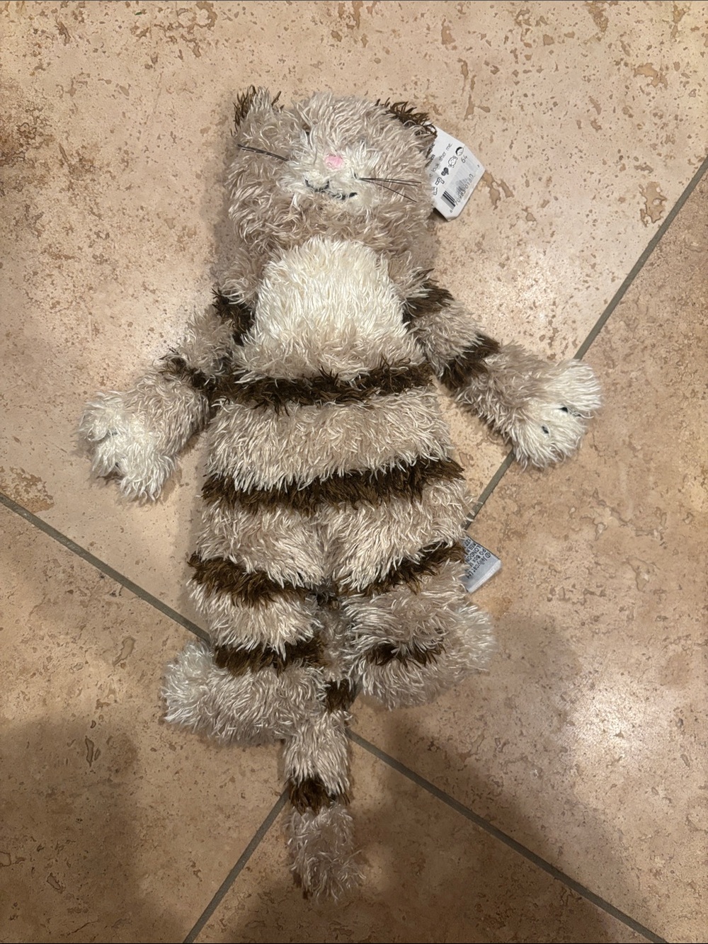 Plush Striped Cat Toy - Soft Beige & Brown